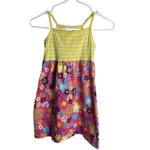 Hanna Andersson Dress Girls 120cm 6-7 Mix It Up Pink Floral Print Yellow Stripe